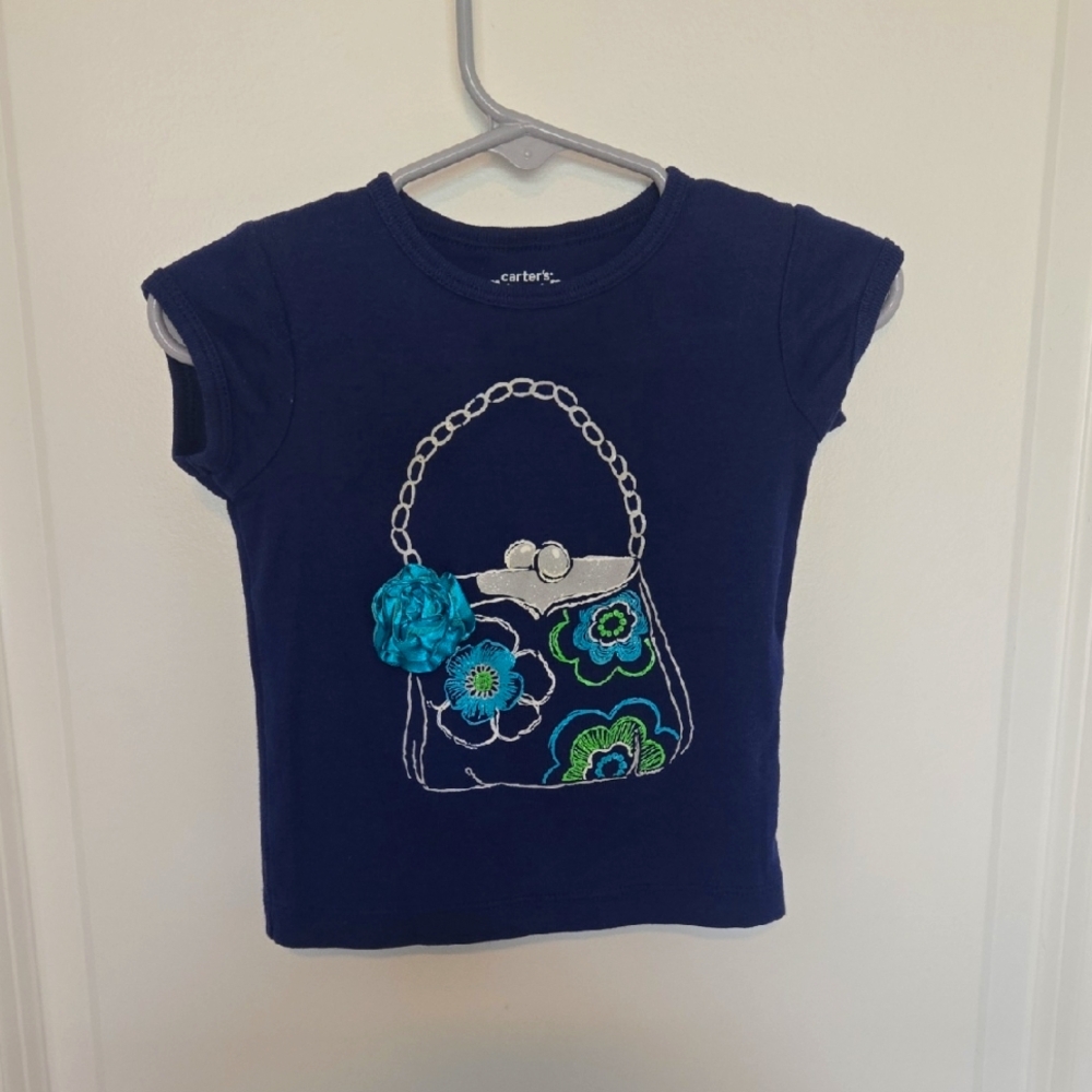 Carter's Navy Blue T-Shirt with Floral Handbag Design